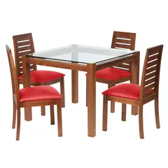 LATAM HOME - Juego de Comedor Barcel 4 Sillas Mesa Cuadrada 100x80x100 cm Café