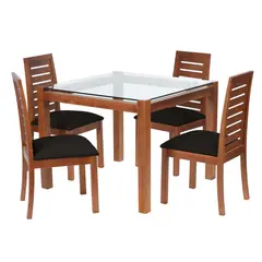 LATAM HOME - Juego de Comedor Barcel 4 Sillas Mesa Cuadrada 100x80x100 cm Café