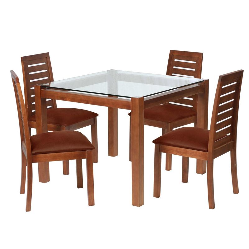 LATAM HOME - Juego de Comedor Barcel 4 Sillas Mesa Cuadrada 100x80x100 cm Café