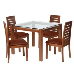 LATAM HOME - Juego de Comedor Barcel 4 Sillas Mesa Cuadrada 100x80x100 cm Café