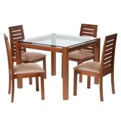 LATAM HOME - Juego de Comedor Barcel 4 Sillas Mesa Cuadrada 100x80x100 cm Café