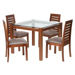 LATAM HOME - Juego de Comedor Barcel 4 Sillas Mesa Cuadrada 100x80x100 cm Café