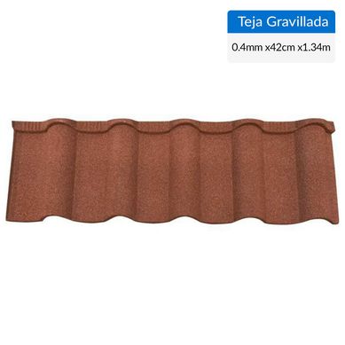 Teja  Gravillada Acero Recubierto 134x42 cm 0.4 mm Rojo
