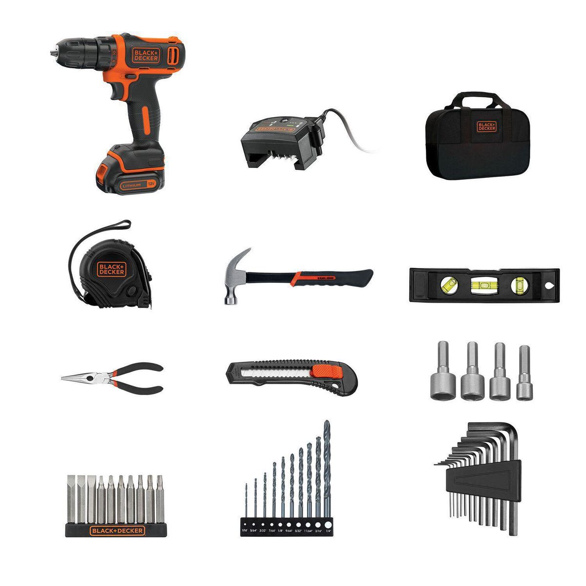 BLACK+DECKER - Taladro inalámbrico atornillador 12V + 42 accesorios