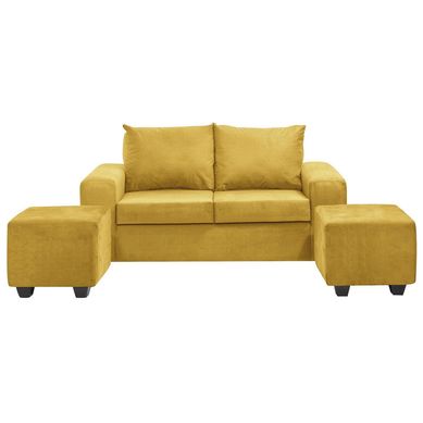 Living Kahlo 2 cuerpos + 2 pouf felpa mostaza