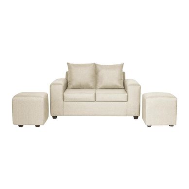Living Kahlo 2 cuerpos + 2 pouf tela beige