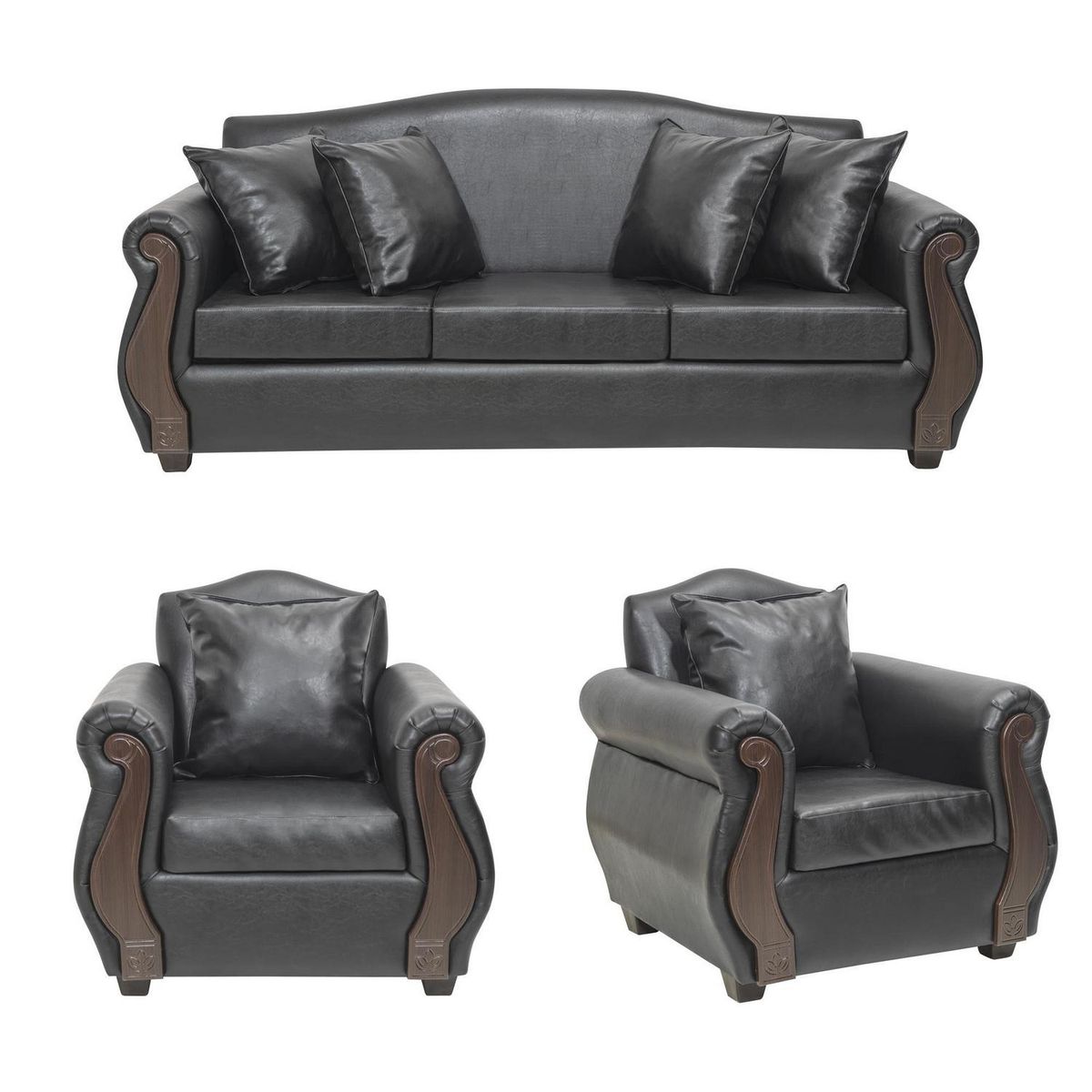 INTERMUEBLES - Living 3 cuerpos New Bugambilia 210x93x83 cm Negro