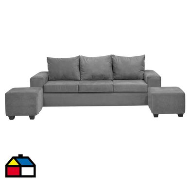 Living Kahlo 3 cuerpos + 2 pouf felpa gris