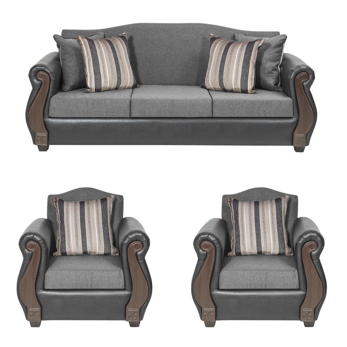 INTERMUEBLES - Living 3 cuerpos New Bugambilia 210x93x83 cm Gris Claro