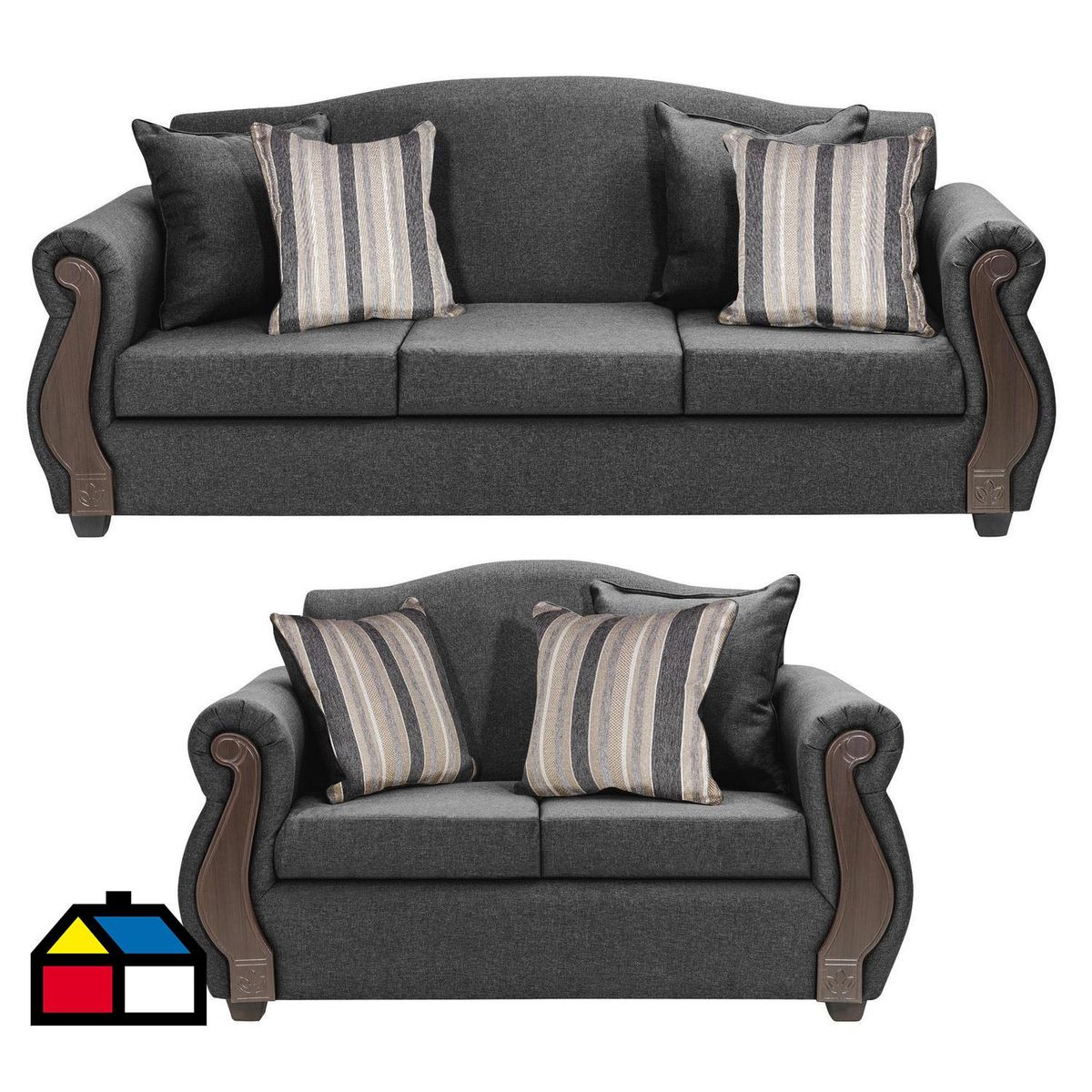 INTERMUEBLES - Living 5 cuerpos New Bugambilia 210x93x83 cm Gris Oscuro