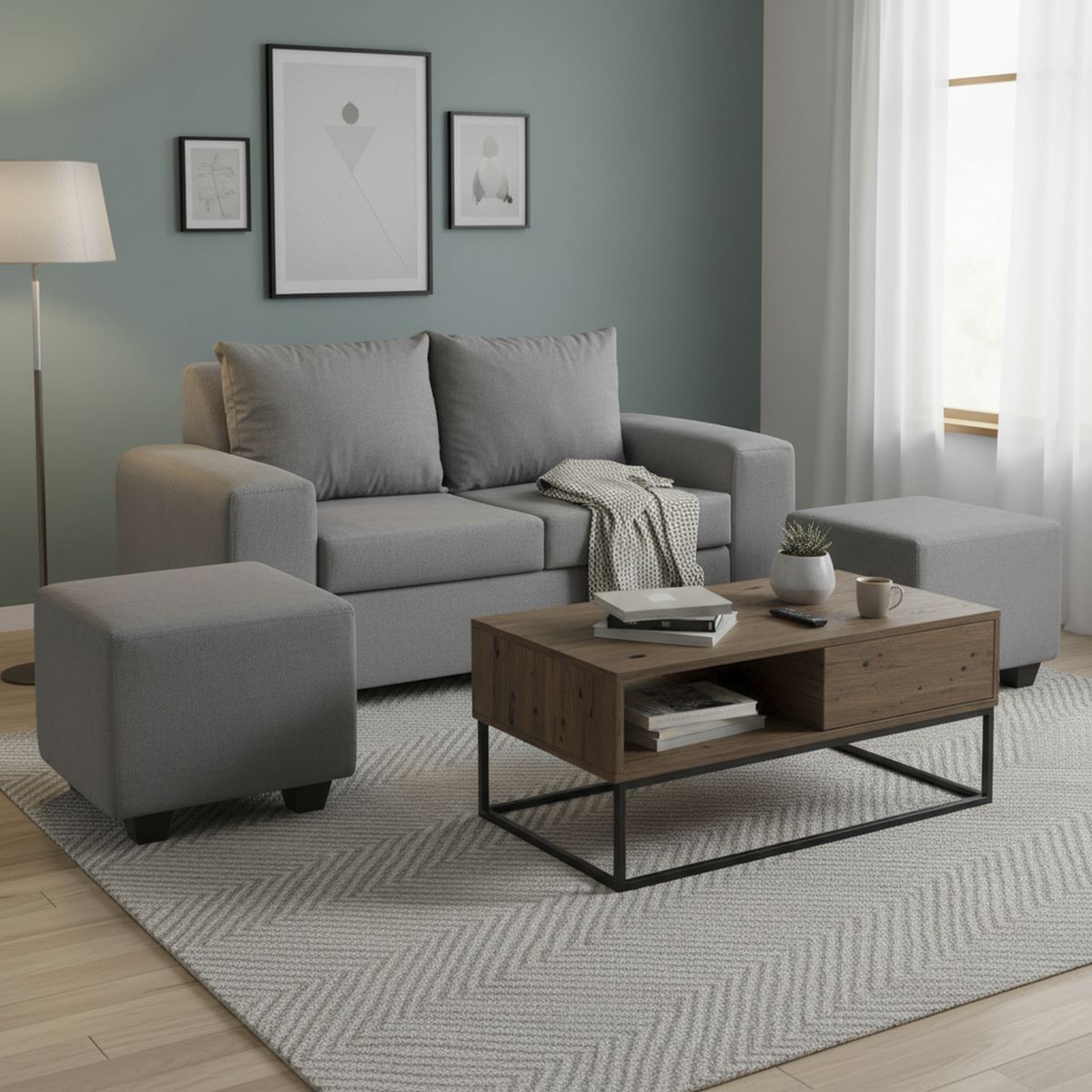 INTERMUEBLES - Living 4 cuerpos Kahlo 167x86x80 cm Gris