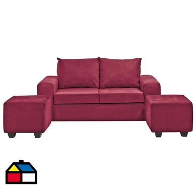 Living Kahlo 2 cuerpos + 2 pouf felpa burdeo