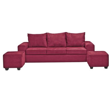 Living Kahlo 3 cuerpos + 2 pouf felpa burdeo