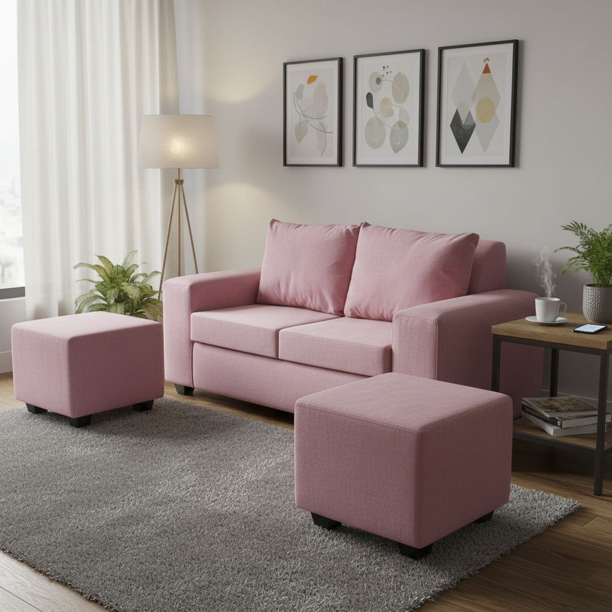 INTERMUEBLES - Living 4 cuerpos Kahlo 167x86x80 cm Rosado