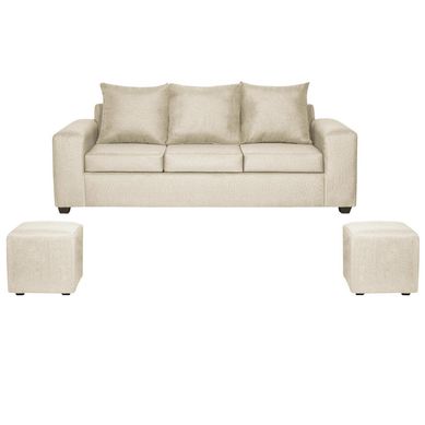 Living Kahlo 3 cuerpos + 2 pouf tela beige