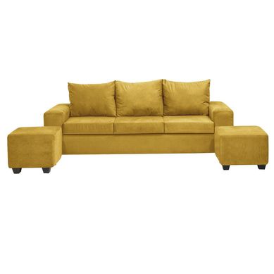 Living Kahlo 3 cuerpos + 2 pouf felpa mostaza