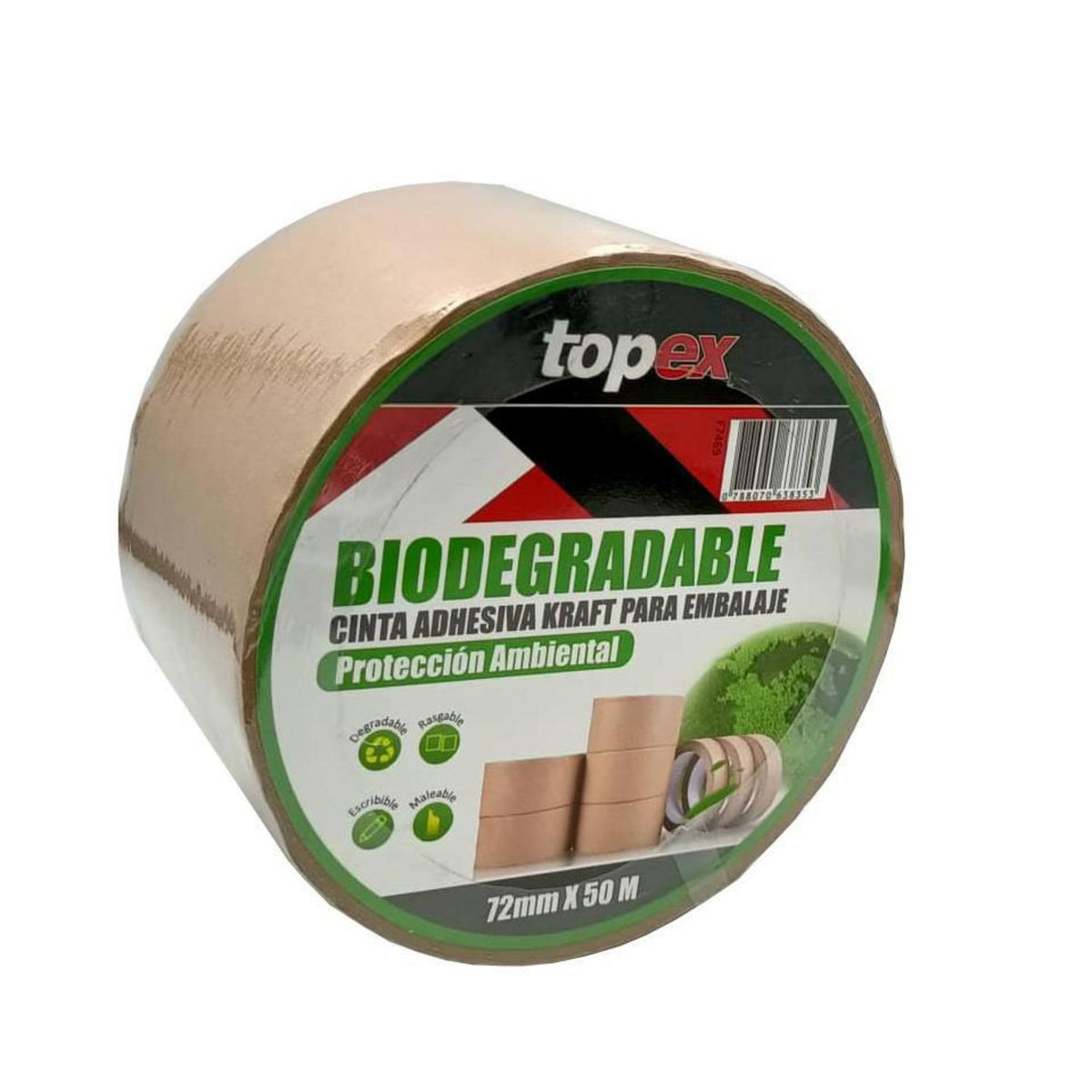 FIXSER - Cinta de embalaje papel bio 72mm x 50 m