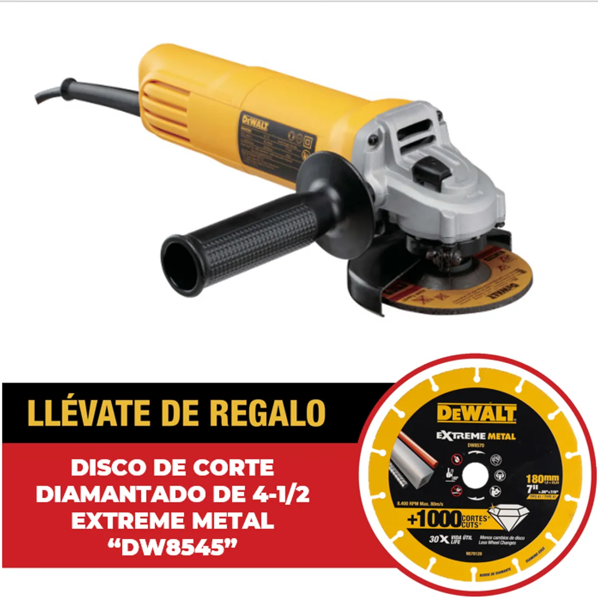 DEWALT - Esmeril angular eléctrico 4,5" 750W + disco extreme metal