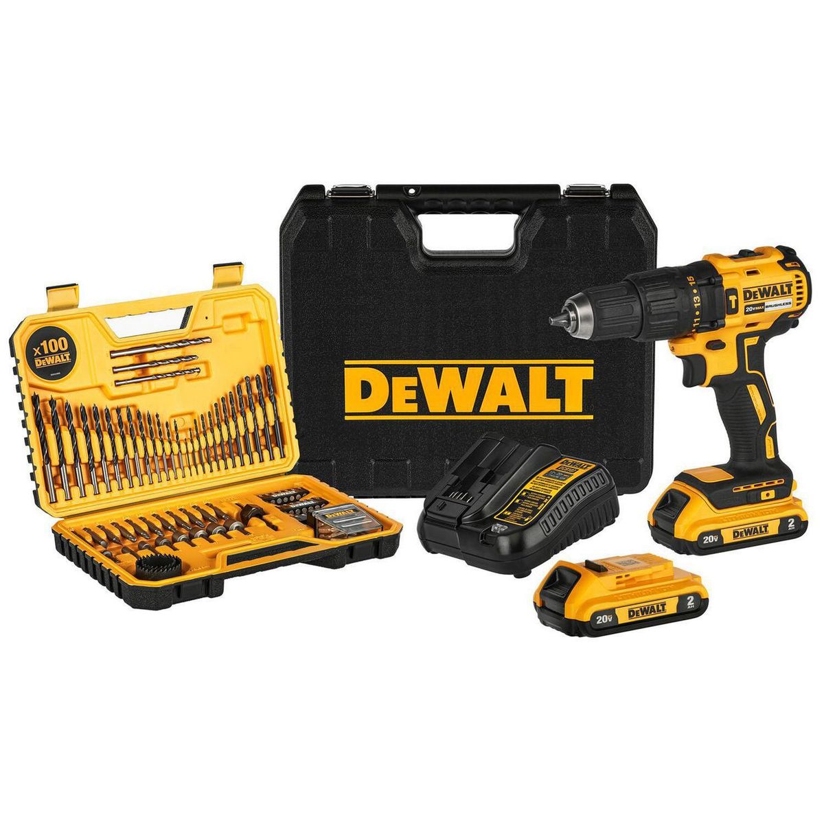 DEWALT - Taladro Inalámbrico Percutor 13 mm 20 V/2 Baterías/100 Accesorios