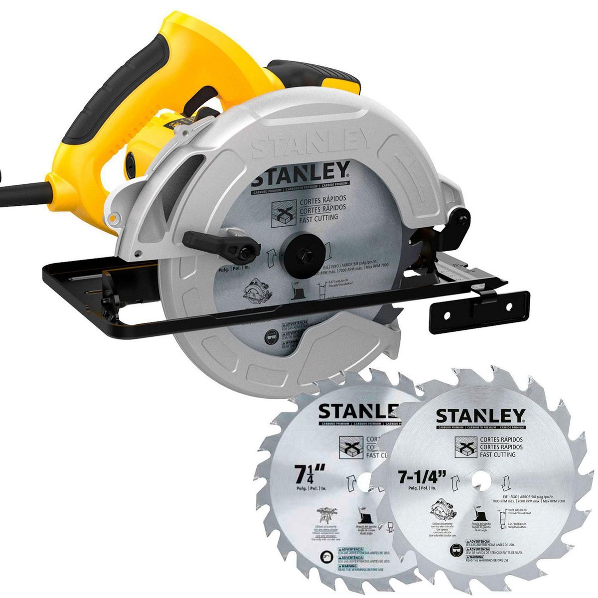 STANLEY - Sierra Circular Eléctrica 1600 W + 2 Discos 24 Dientes