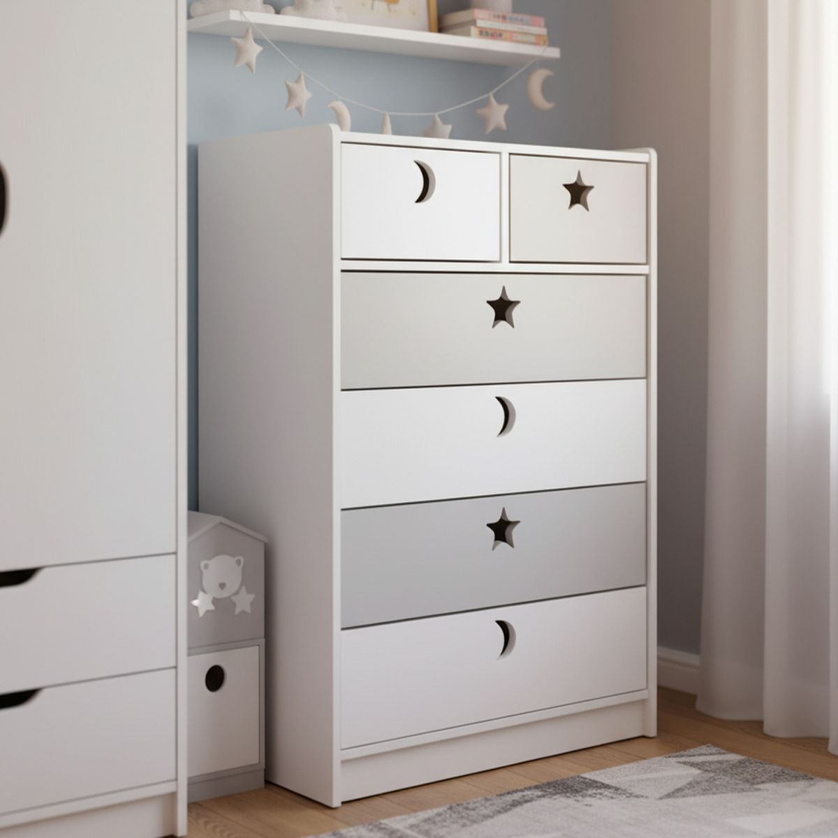 MUEBLES KIDS - Cajonera 6 Cajón 70x115x40 cm Blanco Gris