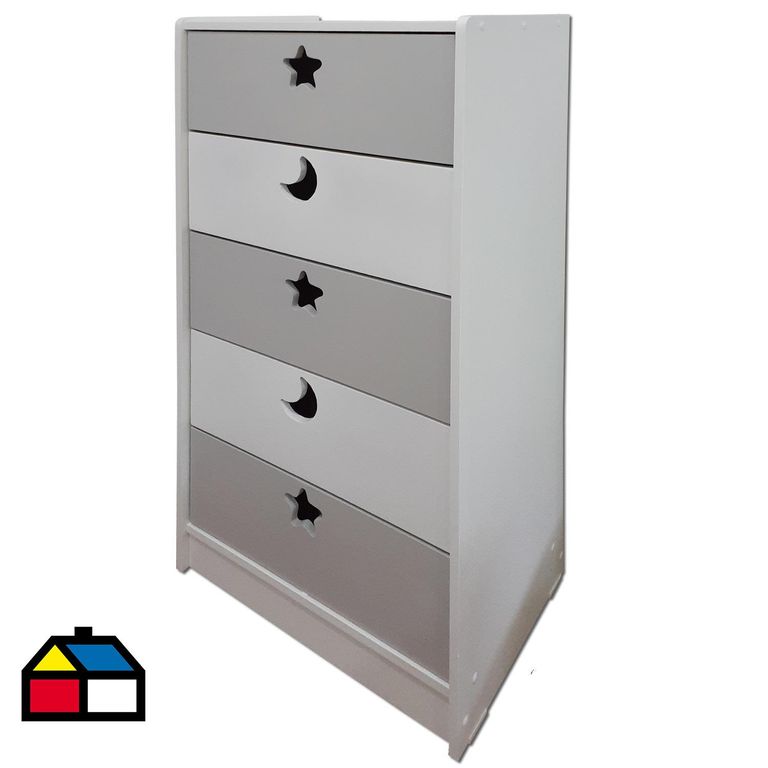 Cajonera 5 Cajón(es) Blanco Gris 60x115x40 cm Blanco Gris