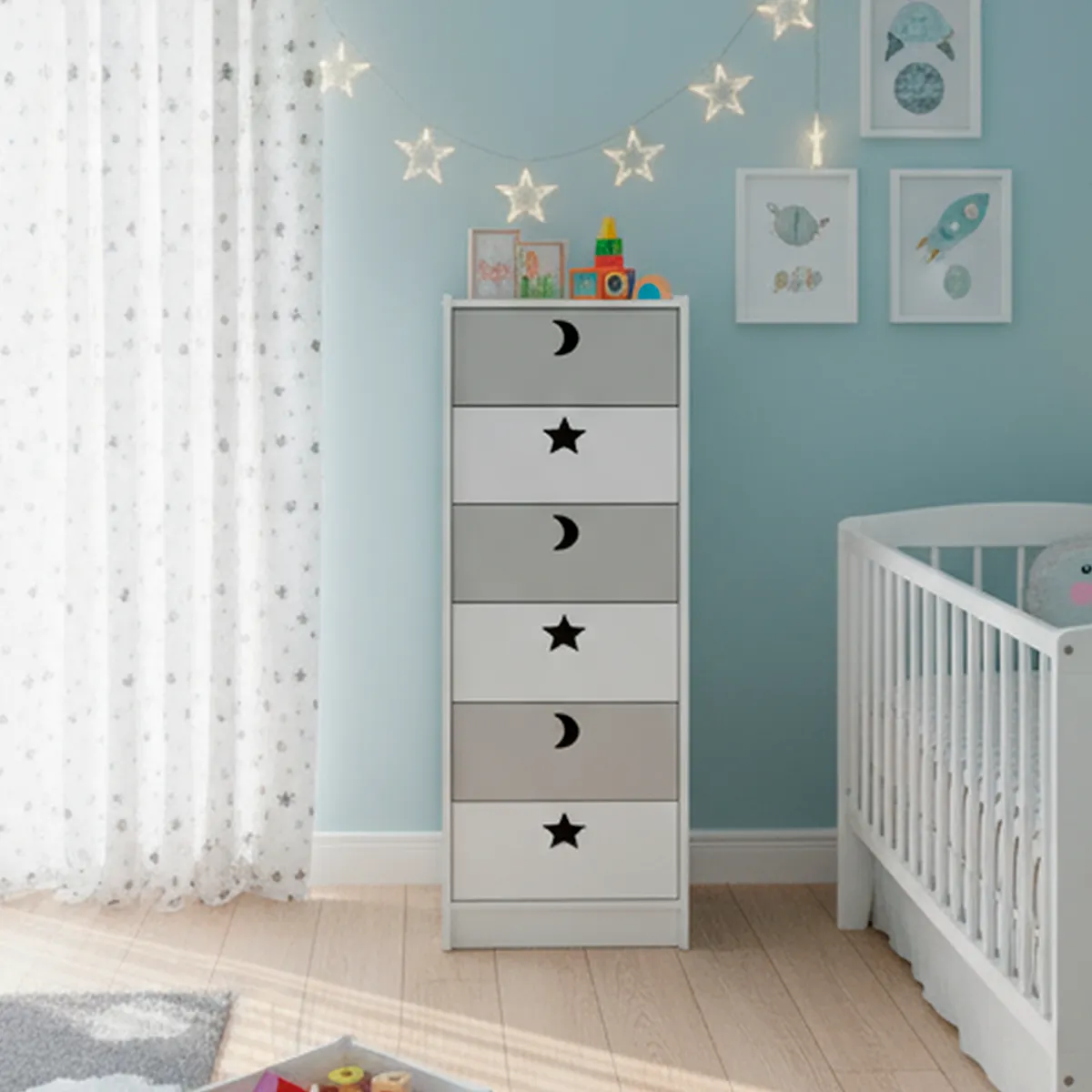 MUEBLES KIDS - Cajonera 6 Cajón(es) Slim 40x135x40 cm Blanco Gris