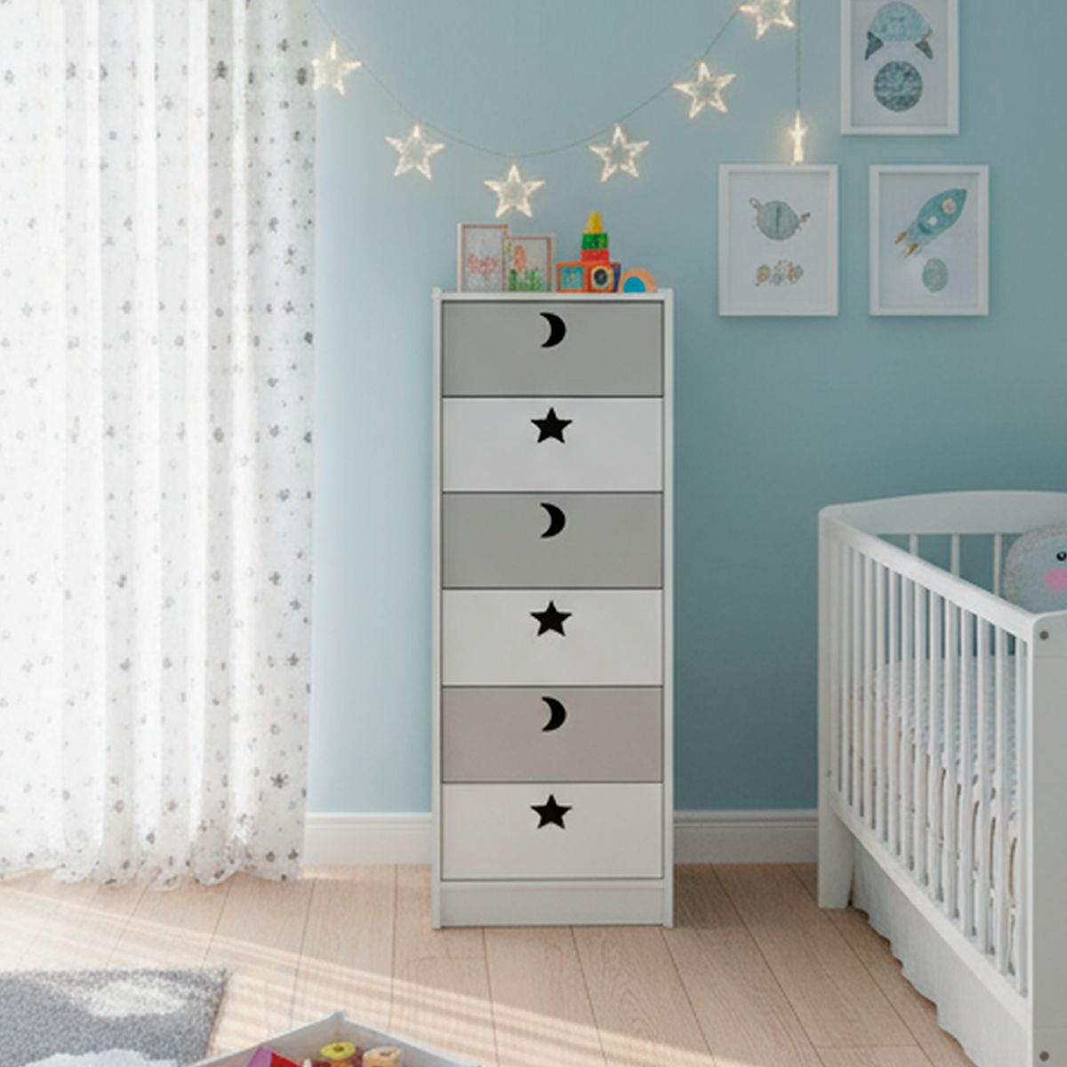 MUEBLES KIDS - Cajonera 6 Cajón(es) Slim 40x135x40 cm Blanco Gris