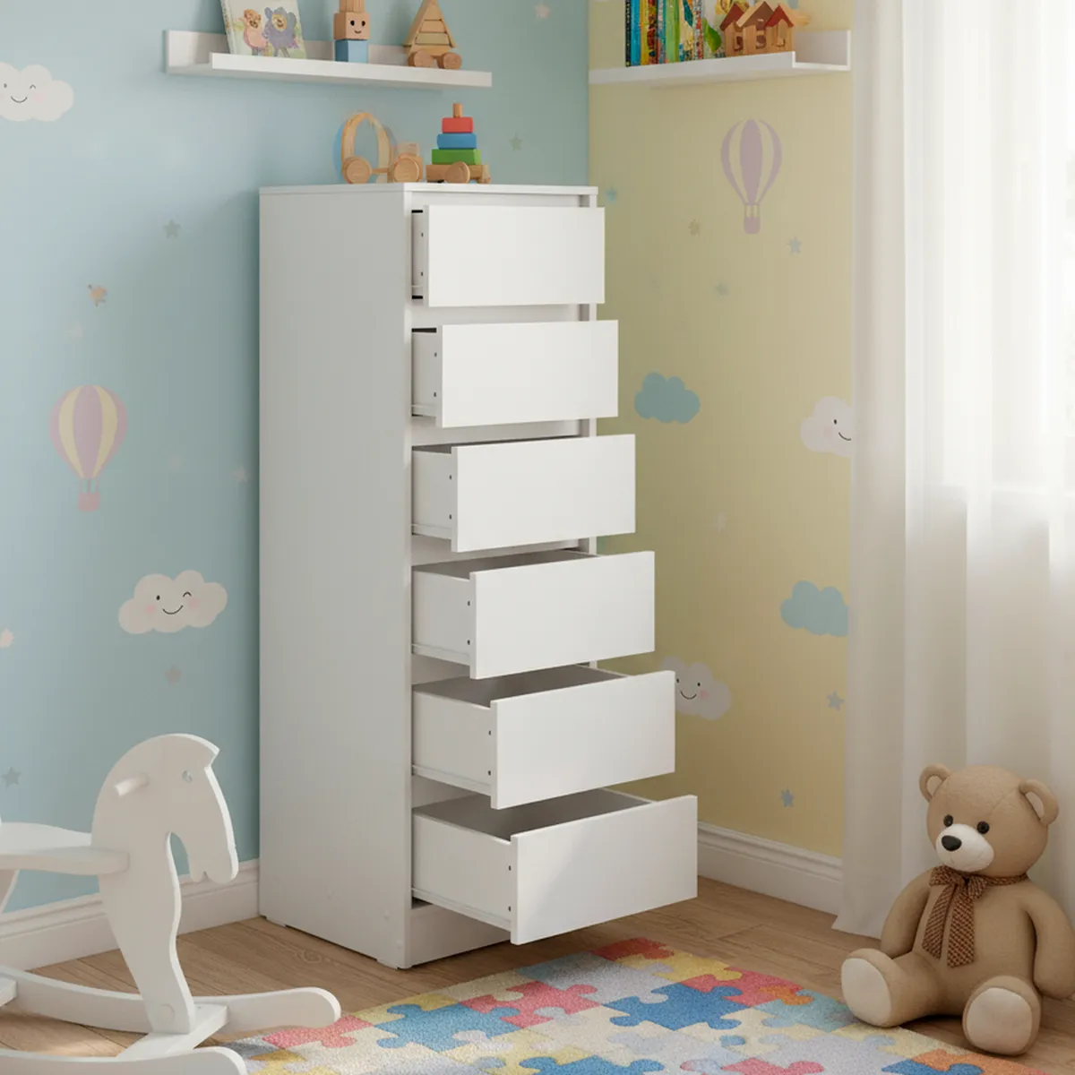 MUEBLES KIDS - Cajonera 6 Cajón(es) Deco Slim 40x137x40 cm Blanco