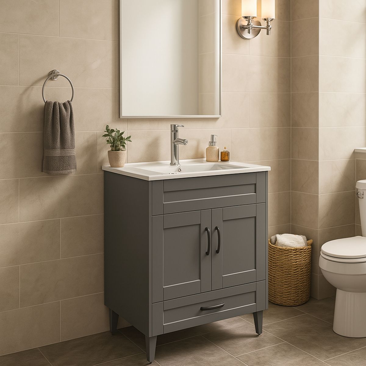 DOMSA - Kit mueble vanitorio Deluxe 50SK P gris 50 cm