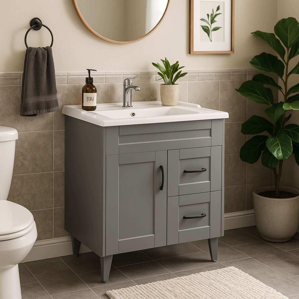 DOMSA - Kit mueble vanitorio Deluxe 70SK F gris 70 cm