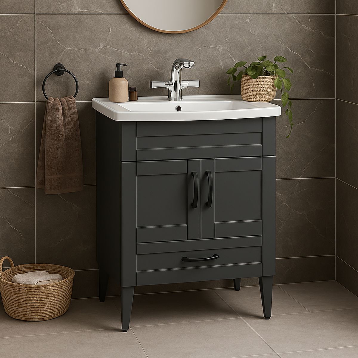 DOMSA - Kit mueble vanitorio Deluxe 50SK F gris 50 cm