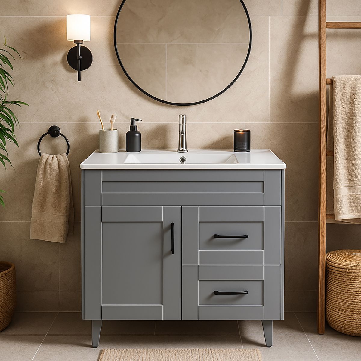 DOMSA - Kit mueble vanitorio Deluxe 80SK P gris 80 cm