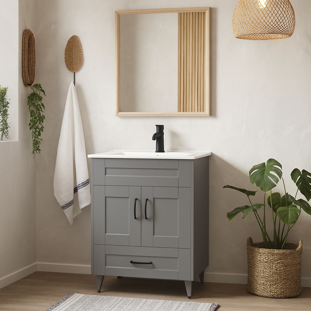 DOMSA - Kit mueble vanitorio Deluxe B60SK P gris 60 cm