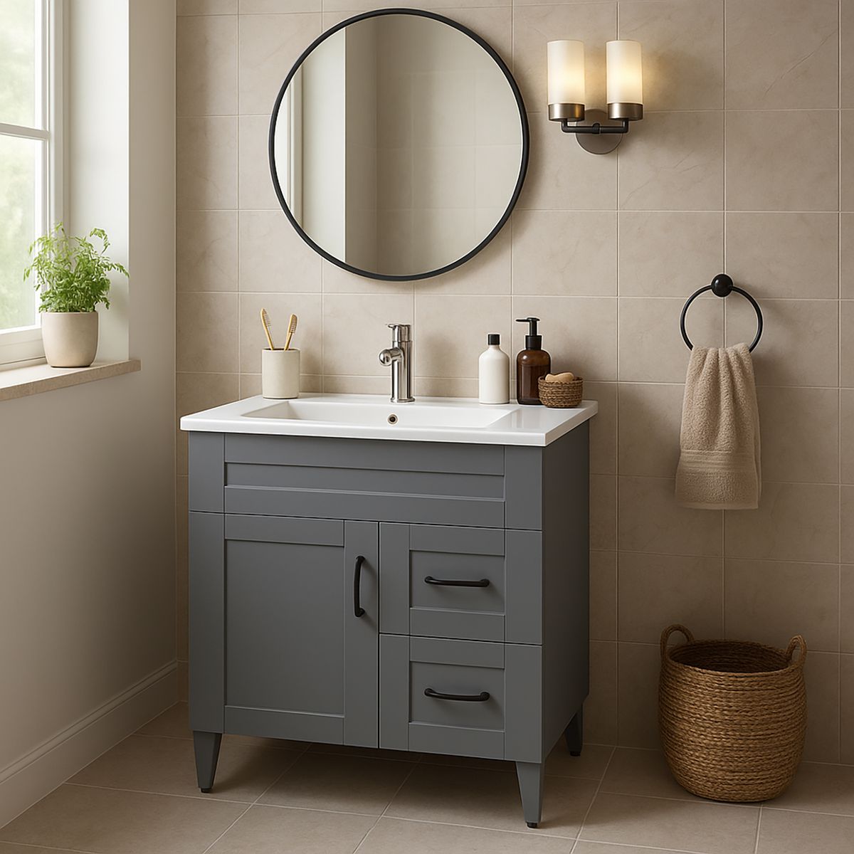 DOMSA - Kit mueble vanitorio Deluxe 70SK P gris 70 cm