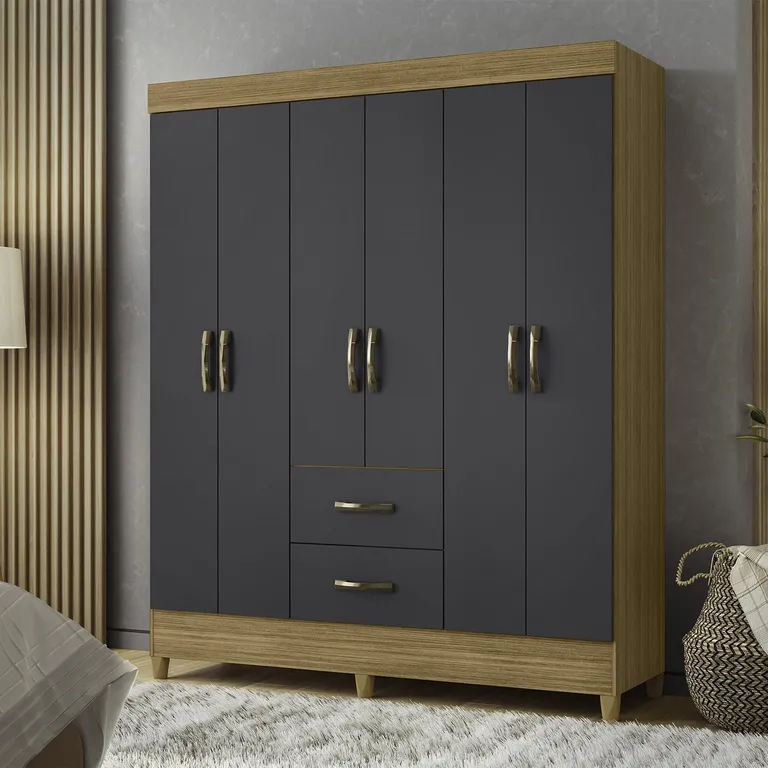 VEKKAHOME Clóset Mobi 6 Puerta(s) 2 Cajón(es) 4 Repisa(s) 147x181x47 cm Gris