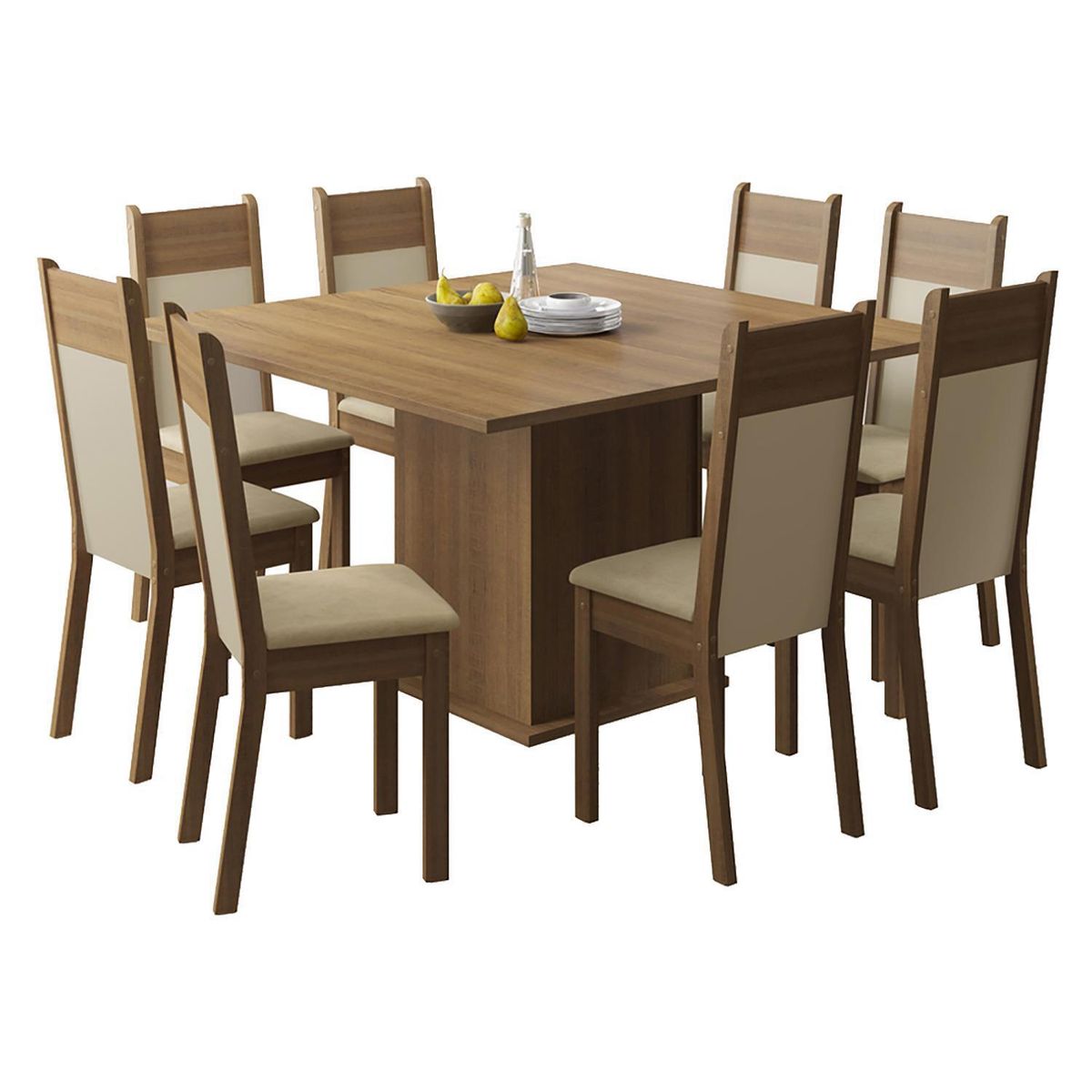 VEKKAHOME - Juego de Comedor Clarice 8 Sillas Mesa Cuadrada 136x77x136 cm Café