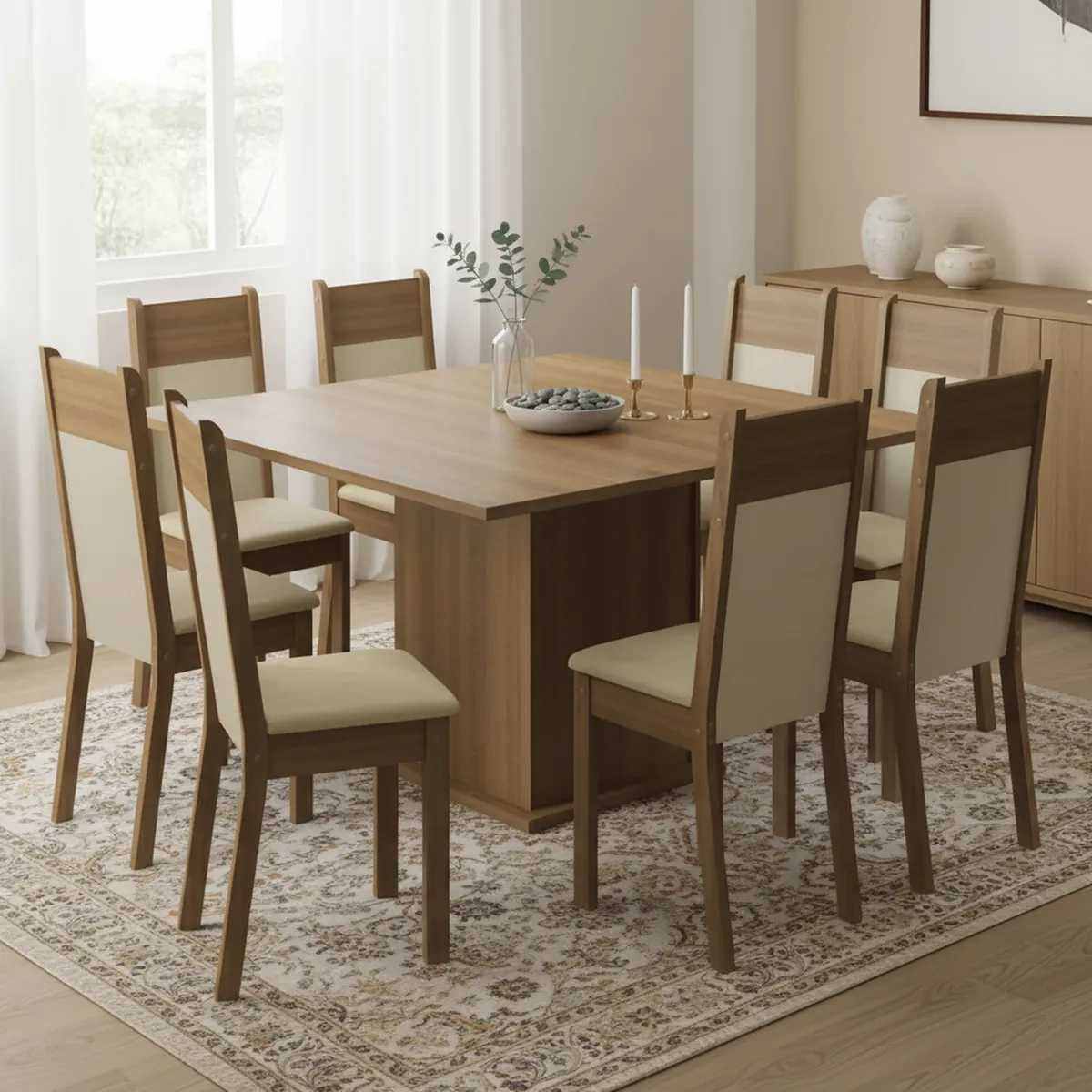 VEKKAHOME - Juego de Comedor Clarice 8 Sillas Mesa Cuadrada 136x77x136 cm Transparente