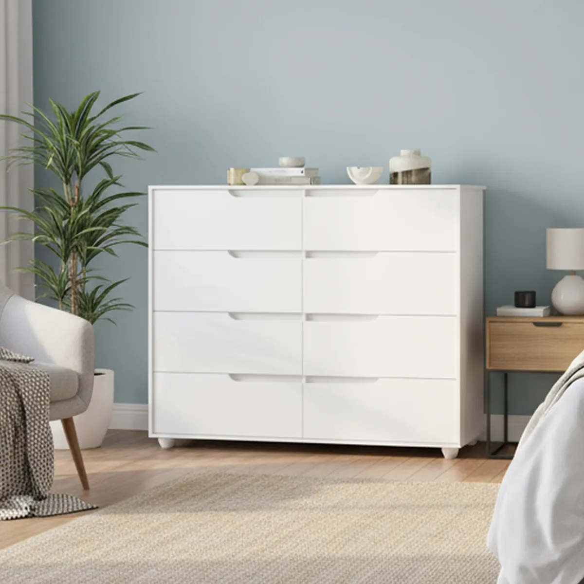 VEKKAHOME - Cómoda 8 Cajón(es) Doble Evo 136x116x45 cm Blanco