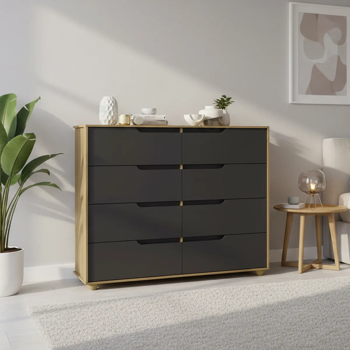 VEKKAHOME - Cómoda 8 Cajón(es) Doble Evo 136x116x45 cm Gris