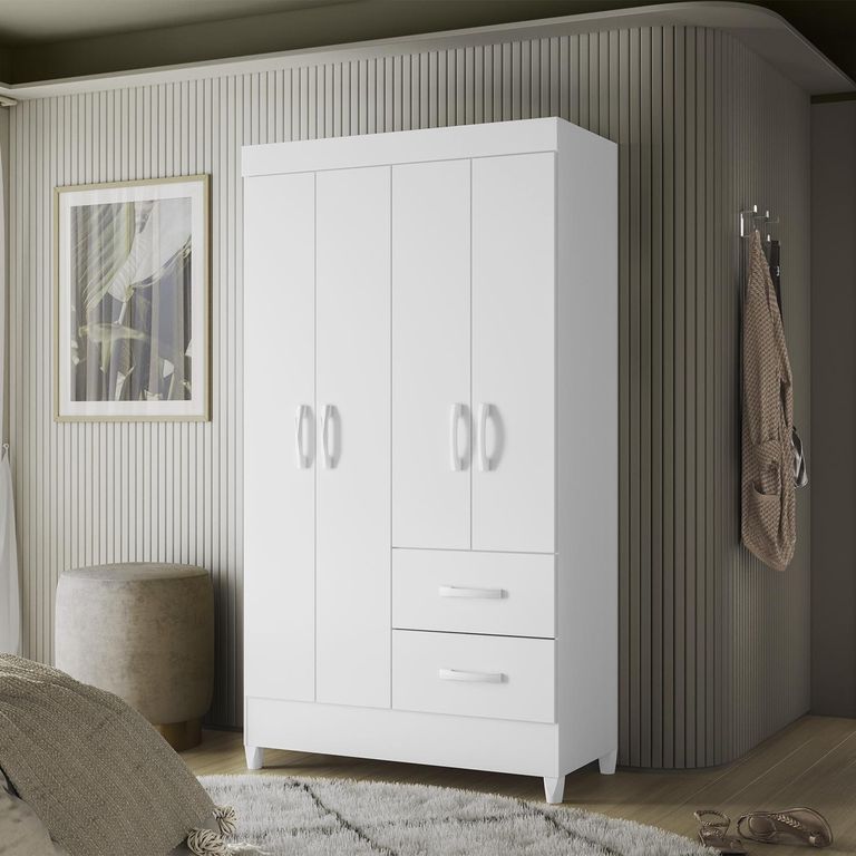 VEKKAHOME Clóset Mobi 4 Puerta(s) 2 Cajón(es) 3 Repisa(s) 98x181x47 cm Blanco