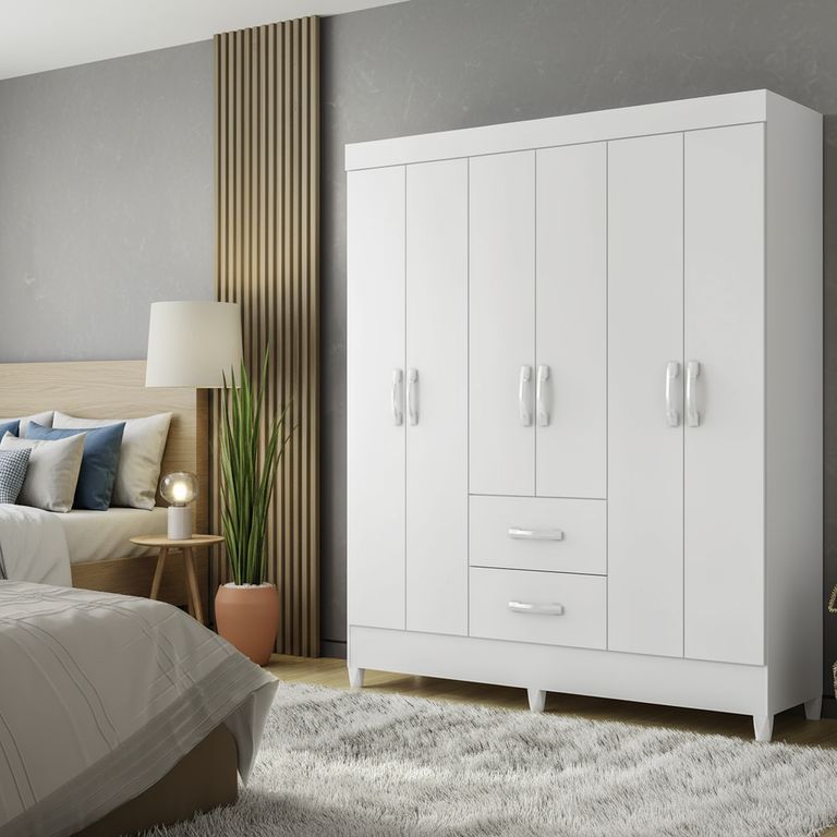 VEKKAHOME Clóset Mobi 6 Puerta(s) 2 Cajón(es) 4 Repisa(s) 147x181x47 cm Blanco