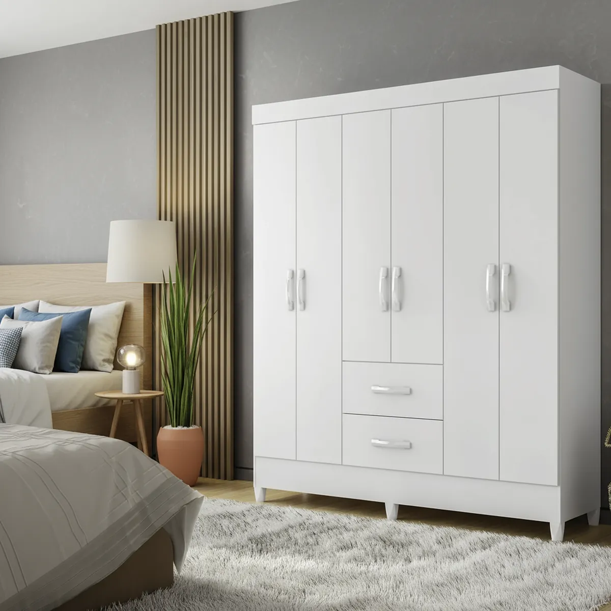 VEKKAHOME - Clóset Mobi 6 Puerta(s) 2 Cajón(es) 4 Repisa(s) 147x181x47 cm Blanco