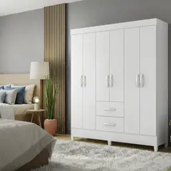 VEKKAHOME - Clóset Mobi 6 Puerta(s) 2 Cajón(es) 4 Repisa(s) 147x181x47 cm Blanco