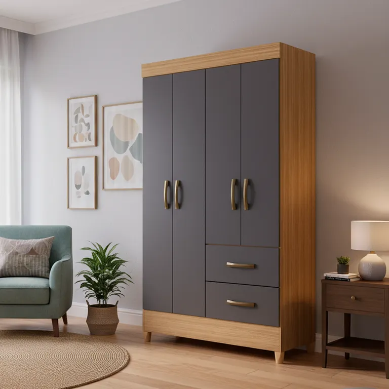 VEKKAHOME Clóset Mobi 4 Puerta(s) 2 Cajón(es) 3 Repisa(s) 98x181x47 cm Gris