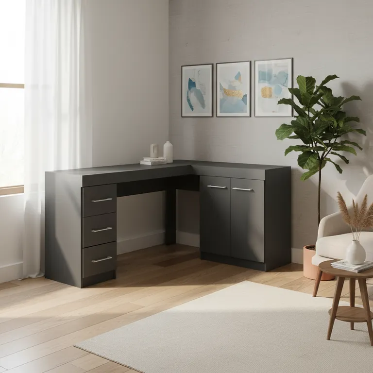 VEKKAHOME Escritorio Esquinero L Gris 152x75x45 cm