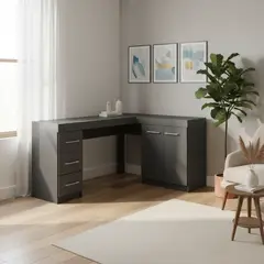 VEKKAHOME - Escritorio Esquinero L Gris 152x75x45 cm