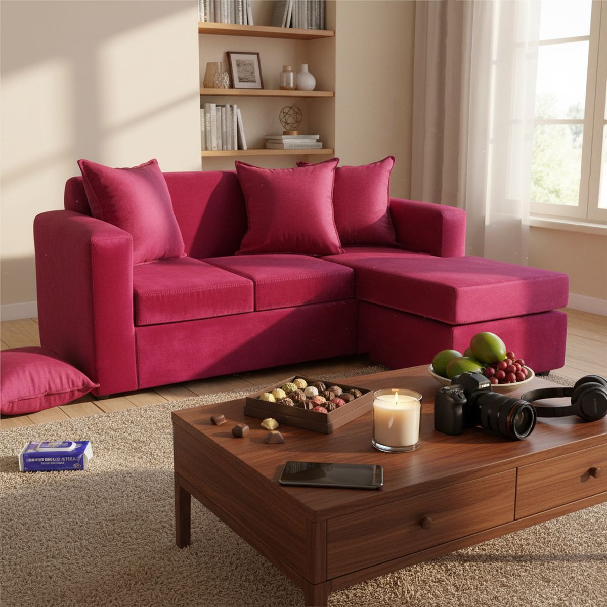 INTERMUEBLES - Sofá Seccional 4 cuerpos Marco 186x87x80 cm Rojo