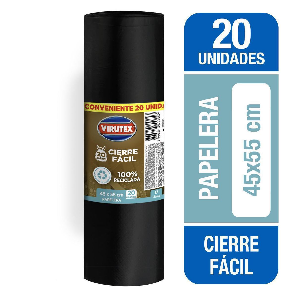 VIRUTEX - Bolsa de basura cierre fácil 20 unds 45x55cm