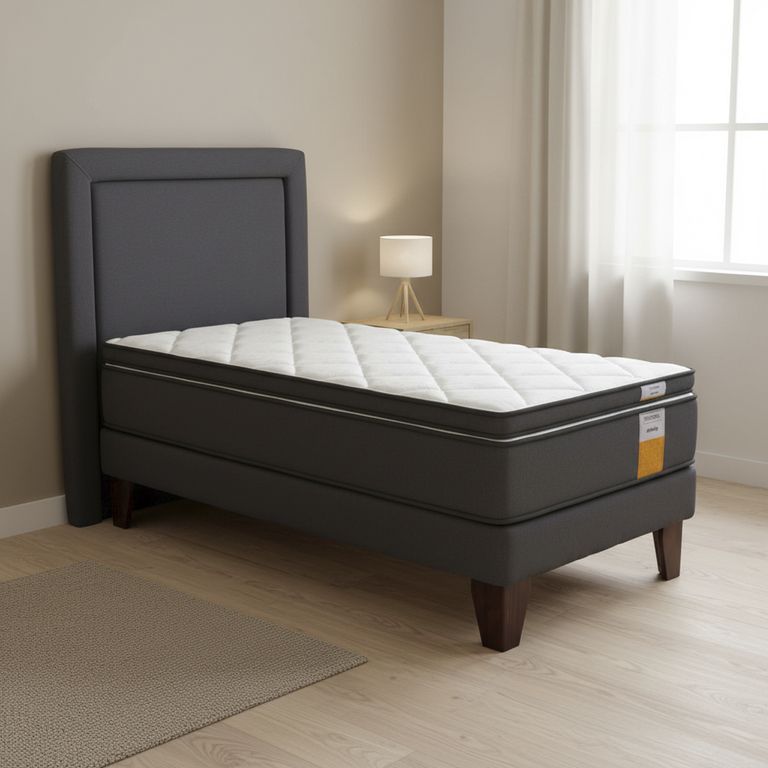 Cama Europea Funcional 1.5 Pl + Respaldo + Topper